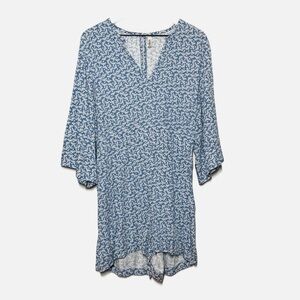 Valia Blue and White Jumpsuit romper bell sleeve with V-Neck and Elastic Waist